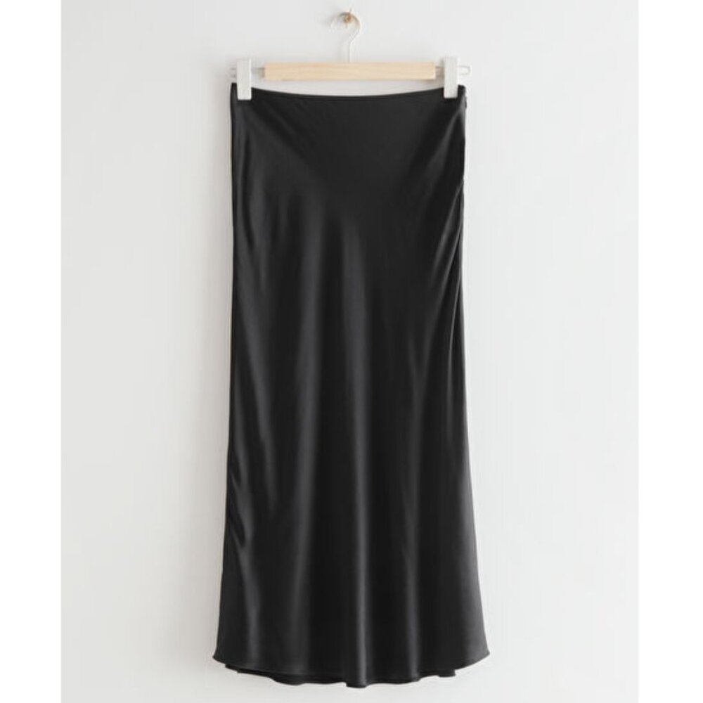 & Other Stories Black A-Line Midi Skirt